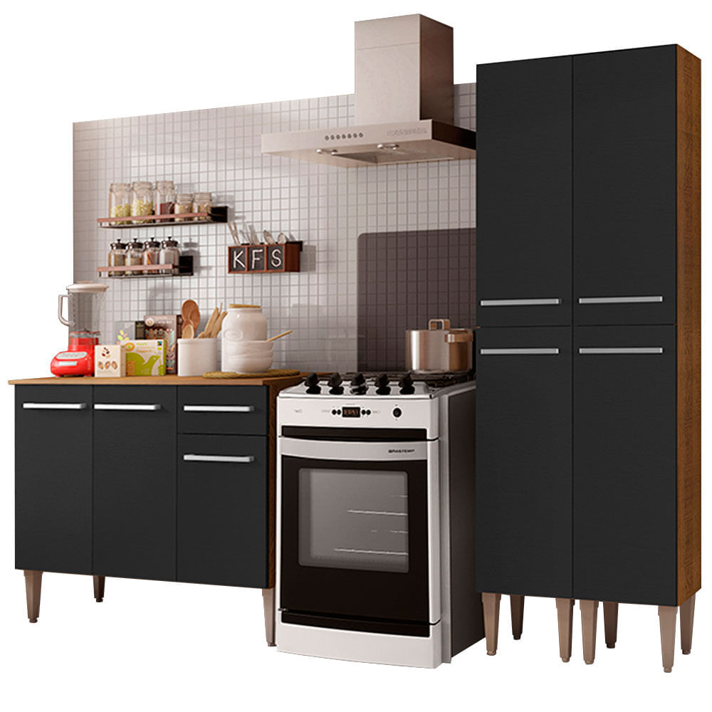 Mueble de Cocina Integral Emilly Front 169 cm Marrón/Negro 02 Mueble de Cocina Integral Emilly Front 169 cm Marrón/Negro 02