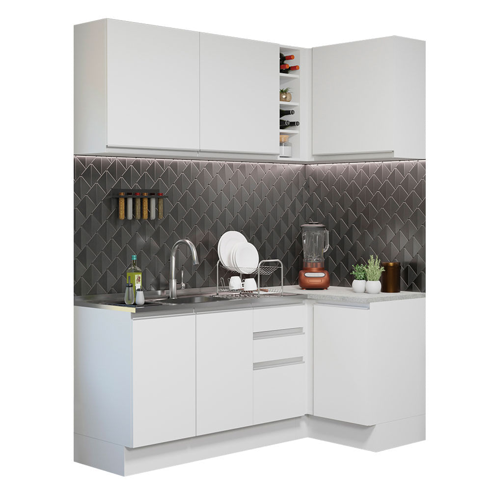 Mueble de Cocina Integral Esquinera Glamy 269 cm Blanco 01 Mueble de Cocina Integral Esquinera Glamy 269 cm Blanco 01