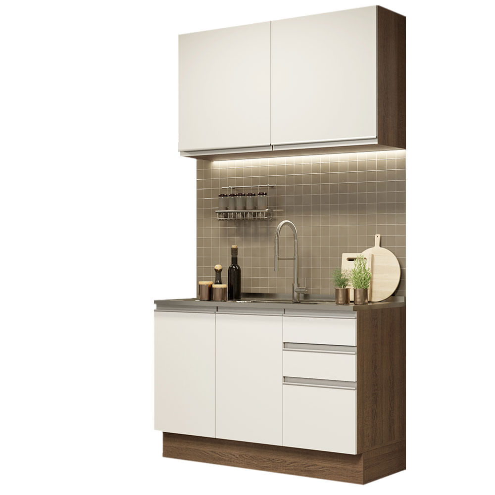 Mueble de Cocina Integral Glamy 120 cm Marrón/Blanco 03