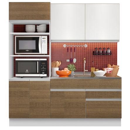 Mueble de Cocina Integral Lívia 190 cm Blanco/Marrón/Blanco