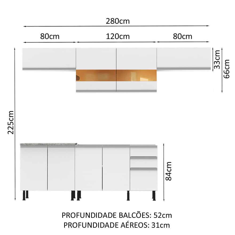 Mueble de Cocina Integral Marina 280 cm Blanco 02SR