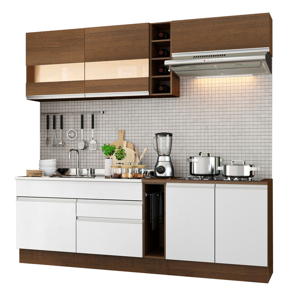 Mueble de Cocina Integral Parma 220 cm Marrón/Blanco/Marrón 02