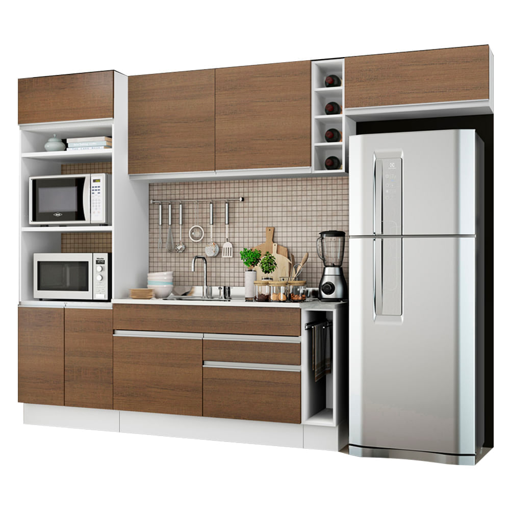Mueble de Cocina Integral Safira 290 cm Blanco/Marrón 04 Mueble de Cocina Integral Safira 290 cm Blanco/Marrón 04