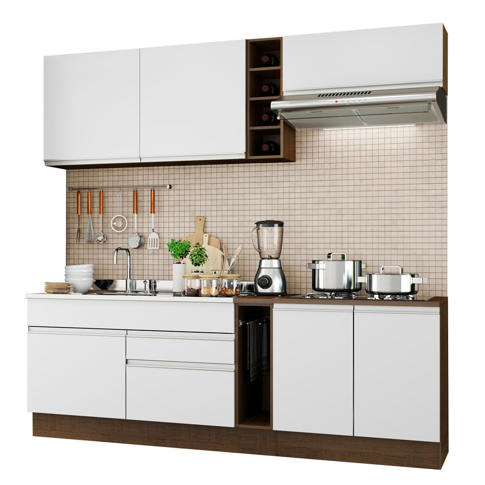 Mueble de Cocina Integral Parma 220 cm Marrón/Blanco 03 Mueble de Cocina Integral Parma 220 cm Marrón/Blanco 03