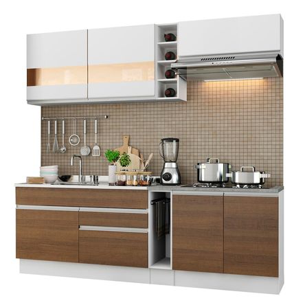Mueble de Cocina Integral Parma 220 cm Blanco/Marrón/Blanco 02 Mueble de Cocina Integral Parma 220 cm Blanco/Marrón/Blanco 02