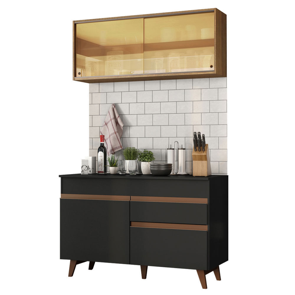 Mueble de Cocina Integral Reims 120 cm Negro/Marrón 01