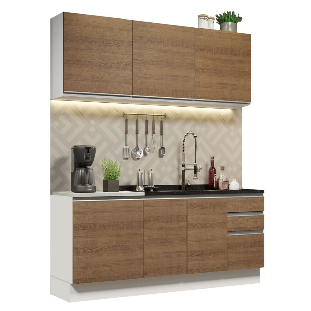 Mueble de Cocina Integral Glamy 180 cm Blanco/Marrón 05 Mueble de Cocina Integral Glamy 180 cm Blanco/Marrón 05