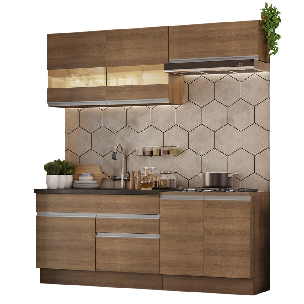 Mueble de Cocina Integral Glamy 200 cm Marrón 07 Mueble de Cocina Integral Glamy 200 cm Marrón 07