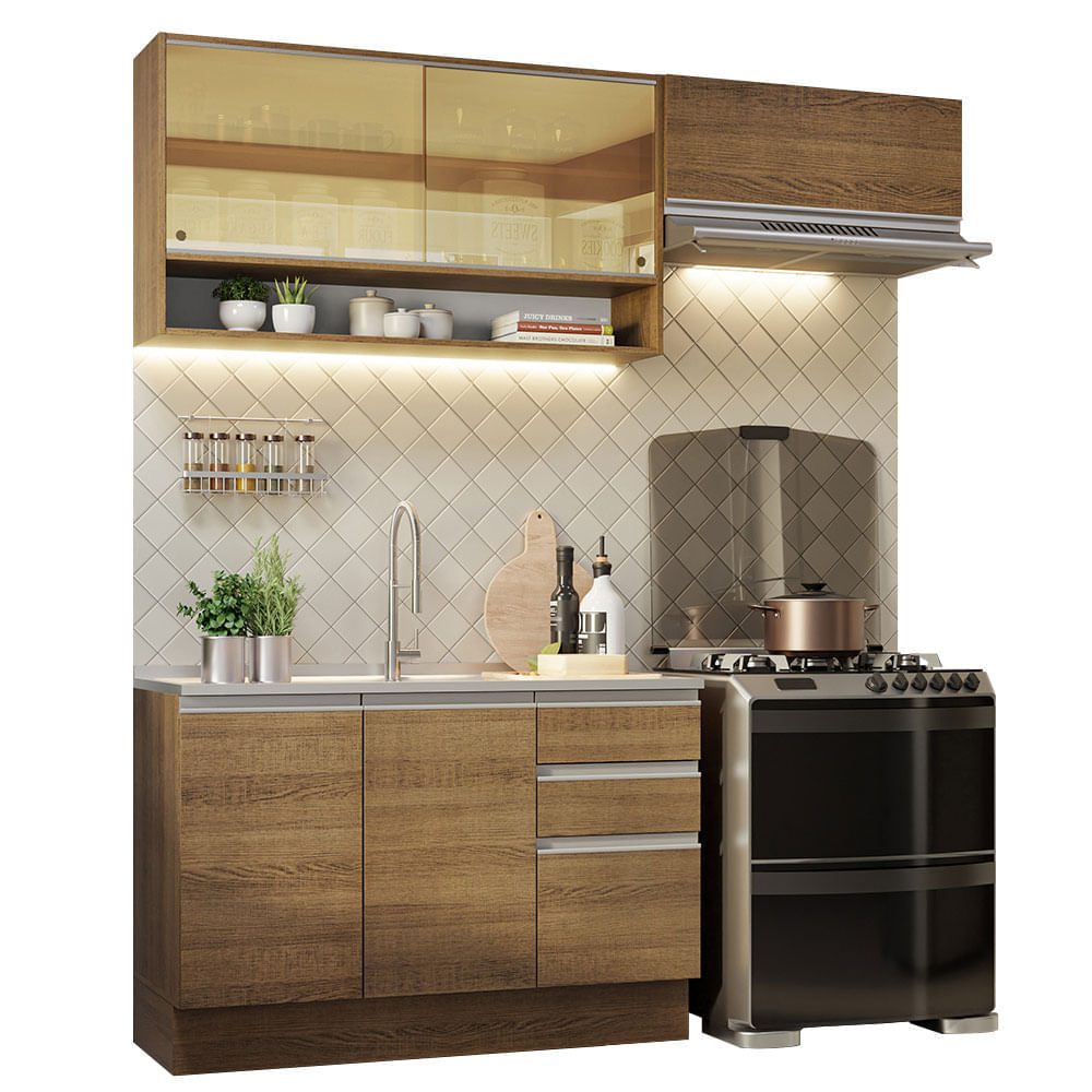 Mueble de Cocina Integral Glamy 200 cm Marrón 08 Mueble de Cocina Integral Glamy 200 cm Marrón 08