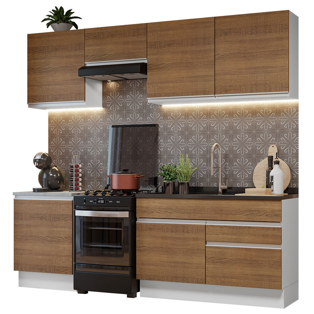 Mueble de Cocina Integral Glamy 240 cm Blanco/Marrón 08 Mueble de Cocina Integral Glamy 240 cm Blanco/Marrón 08