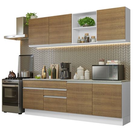 Mueble de Cocina Integral Glamy 240 cm Blanco/Marrón 06 Mueble de Cocina Integral Glamy 240 cm Blanco/Marrón 06