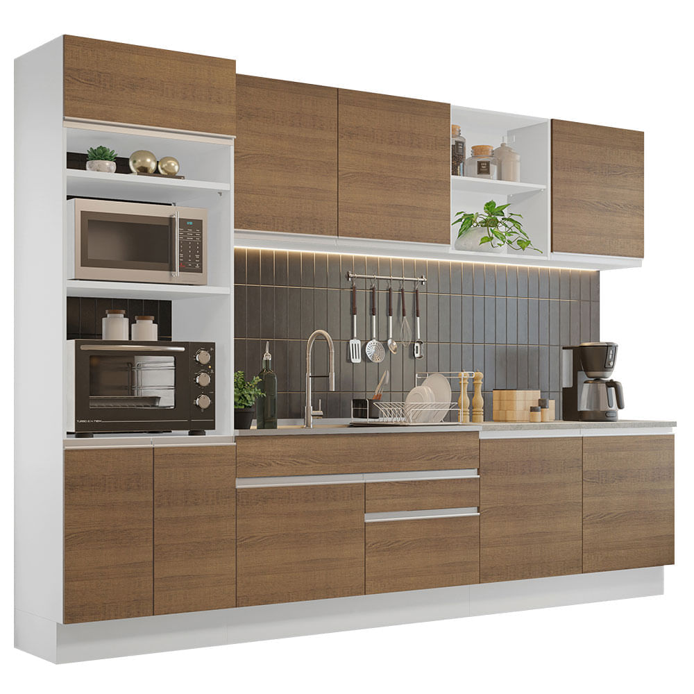 Mueble de Cocina Integral Glamy 310 cm Blanco/Marrón 02 Mueble de Cocina Integral Glamy 310 cm Blanco/Marrón 02