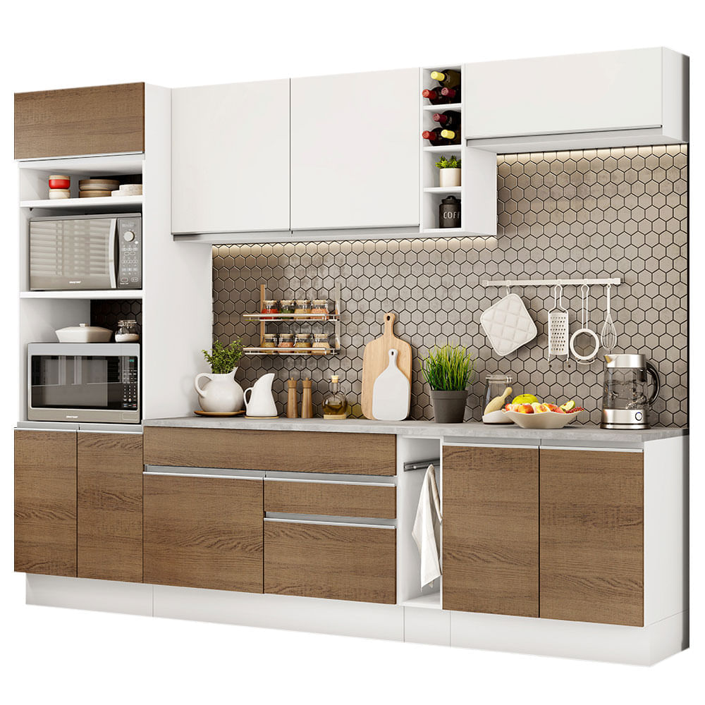 Mueble de Cocina Integral Vicenza 290 cm Blanco/Marrón/Blanco 12