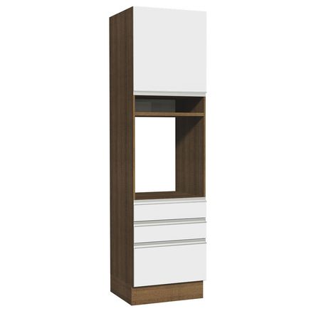 Mueble de Cocina Torre para Hornos 1 Puerta y 3 Cajones Glamy 60 cm Marrón/Blanco Mueble de Cocina Torre para Hornos 1 Puerta y 3 Cajones Glamy 60 cm Marrón/Blanco