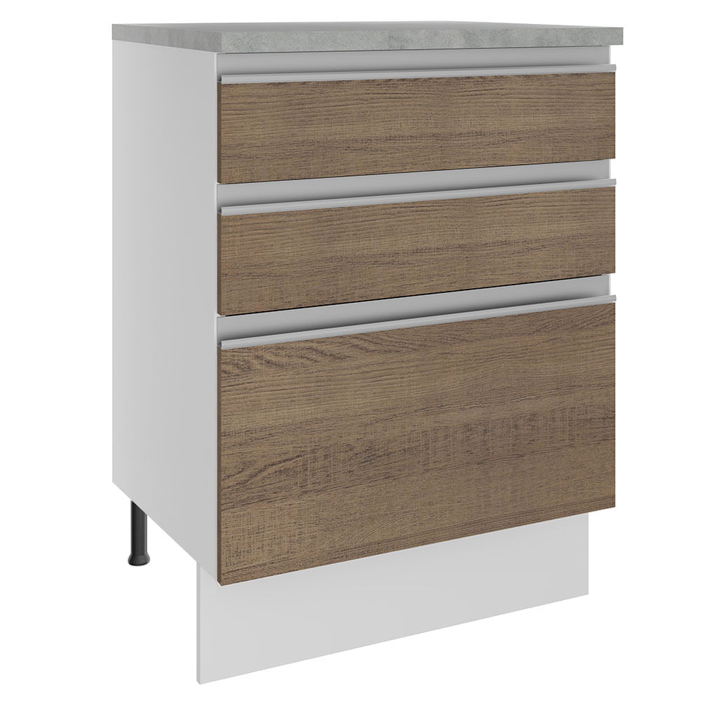 Mueble de Cocina 3 Cajones Glamy 60 cm Blanco/Marrón