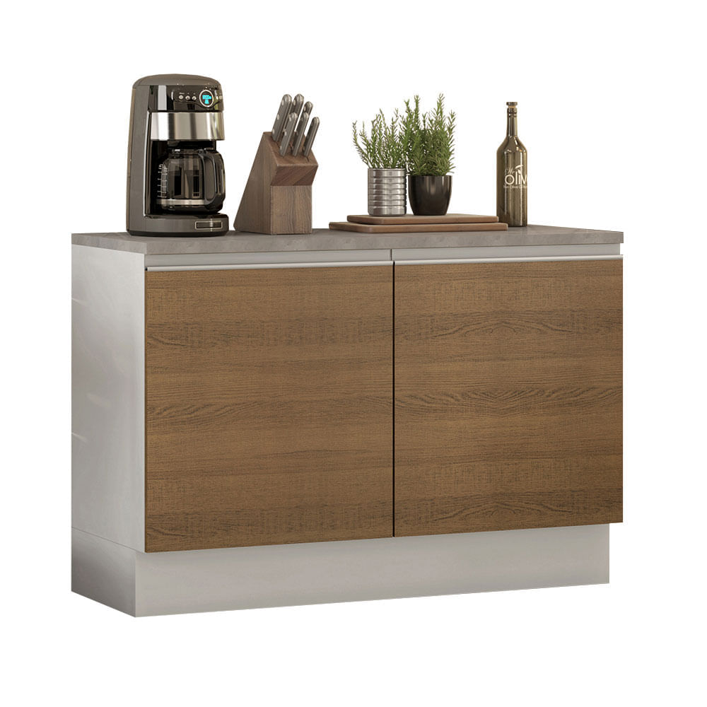 Mueble de Cocina 2 Puertas Glamy 120 cm con Encimera Blanco/Marrón Mueble de Cocina 2 Puertas Glamy 120 cm con Encimera Blanco/Marrón