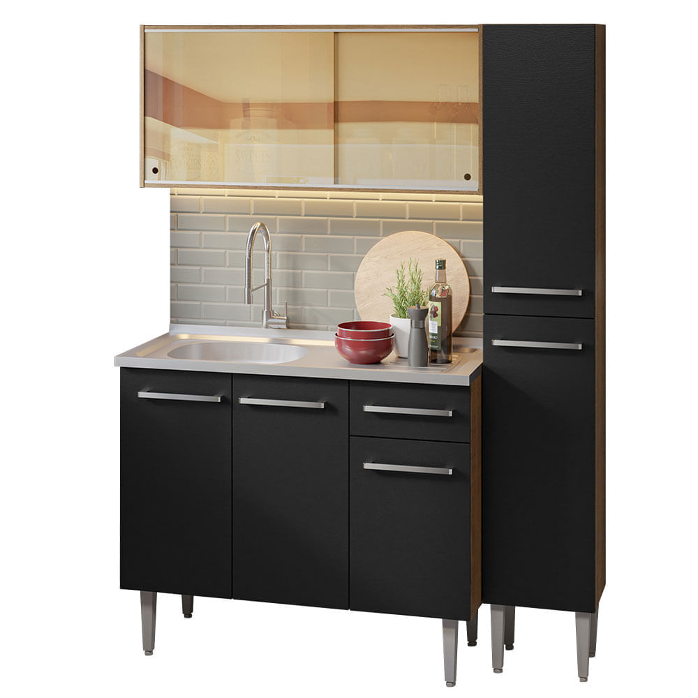 Mueble de Cocina Integral Emilly 137cm con Fregadero Marrón/Negro 08