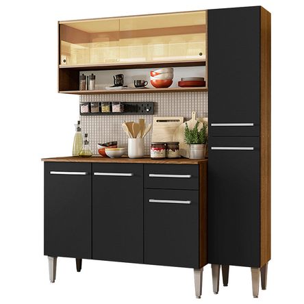 Mueble de Cocina Integral Emilly Art 137 cm Marrón/Negro 04 Mueble de Cocina Integral Emilly Art 137 cm Marrón/Negro 04