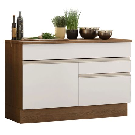 Mueble de Cocina 1 Puerta y 2 Cajones Glamy 120 cm con Encimera Marrón/Blanco