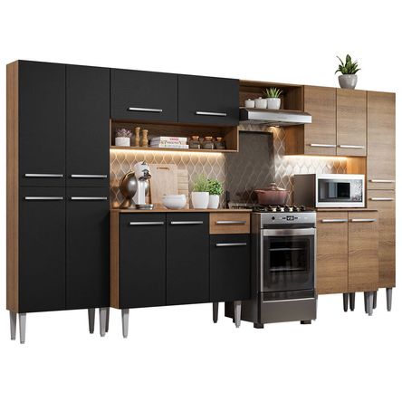 Mueble de Cocina Emilly Joy 325 cm Marrón/Negro 01 Mueble de Cocina Emilly Joy 325 cm Marrón/Negro 01