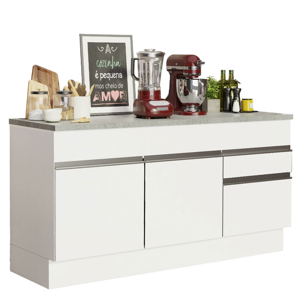 Mueble de Cocina 2 Puertas y 2 Cajones Glamy 150 cm con Encimera Blanco