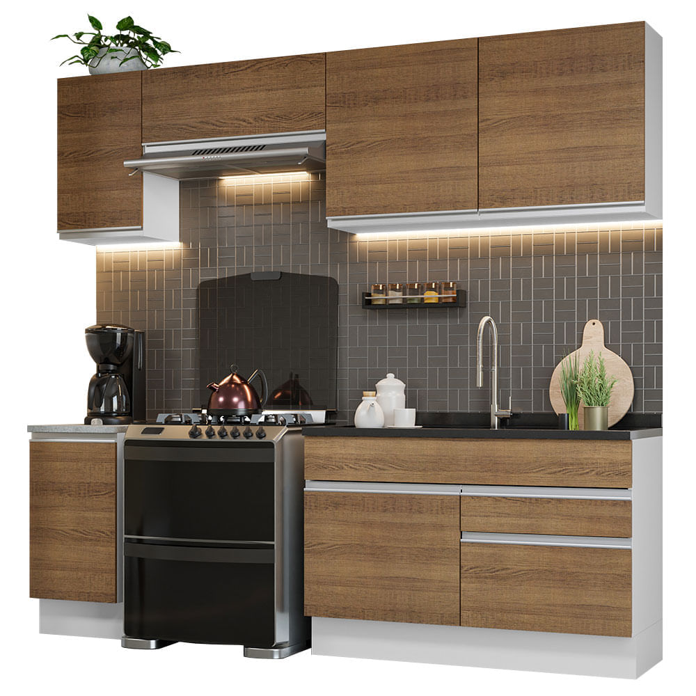 Mueble de Cocina Integral Glamy 240 cm Blanco/Marrón 07