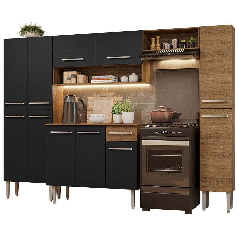 Mueble de Cocina Integral Emilly Hit 261 cm Marrón/Negro
