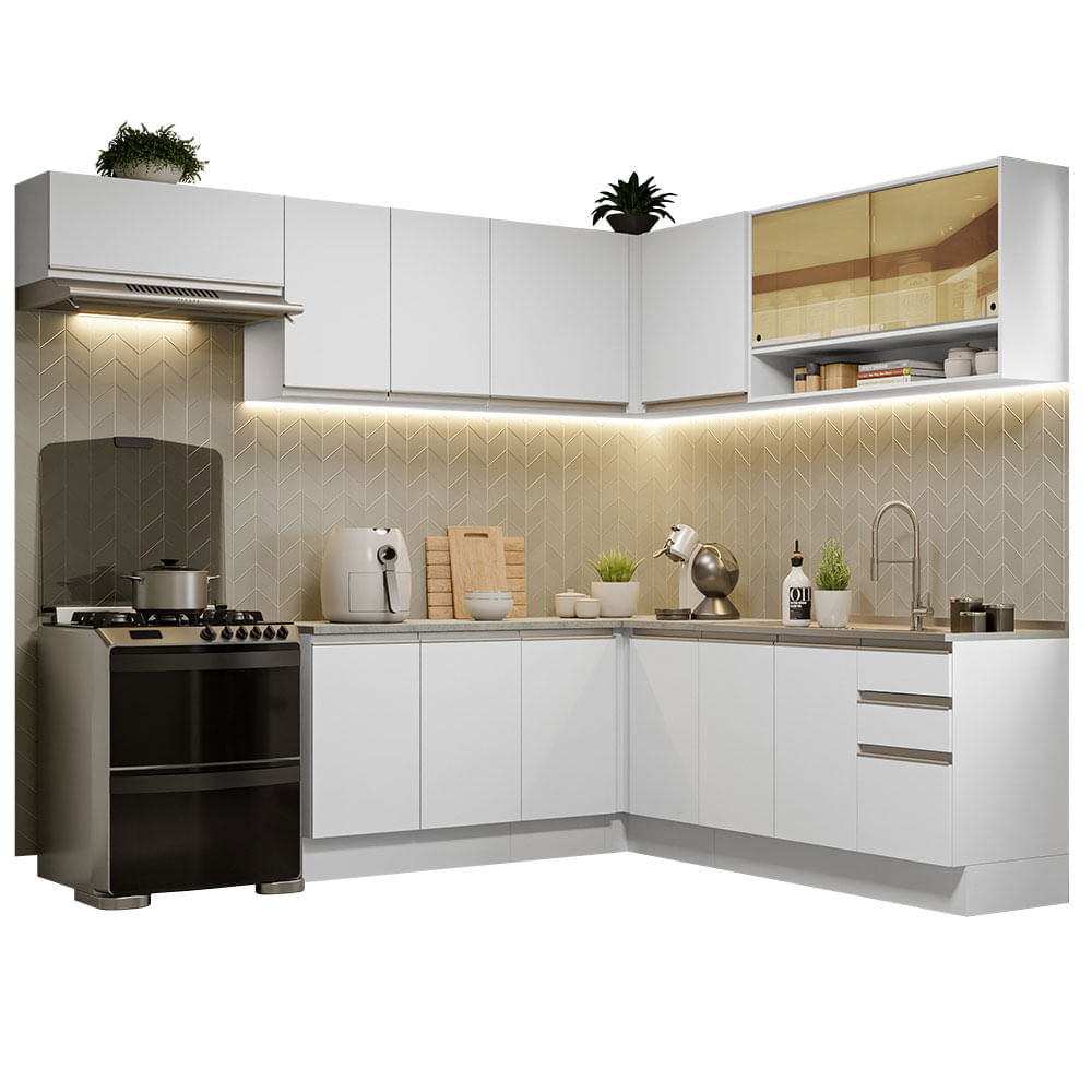 Mueble de Cocina Integral Esquinero Glamy 469 cm Blanco 01