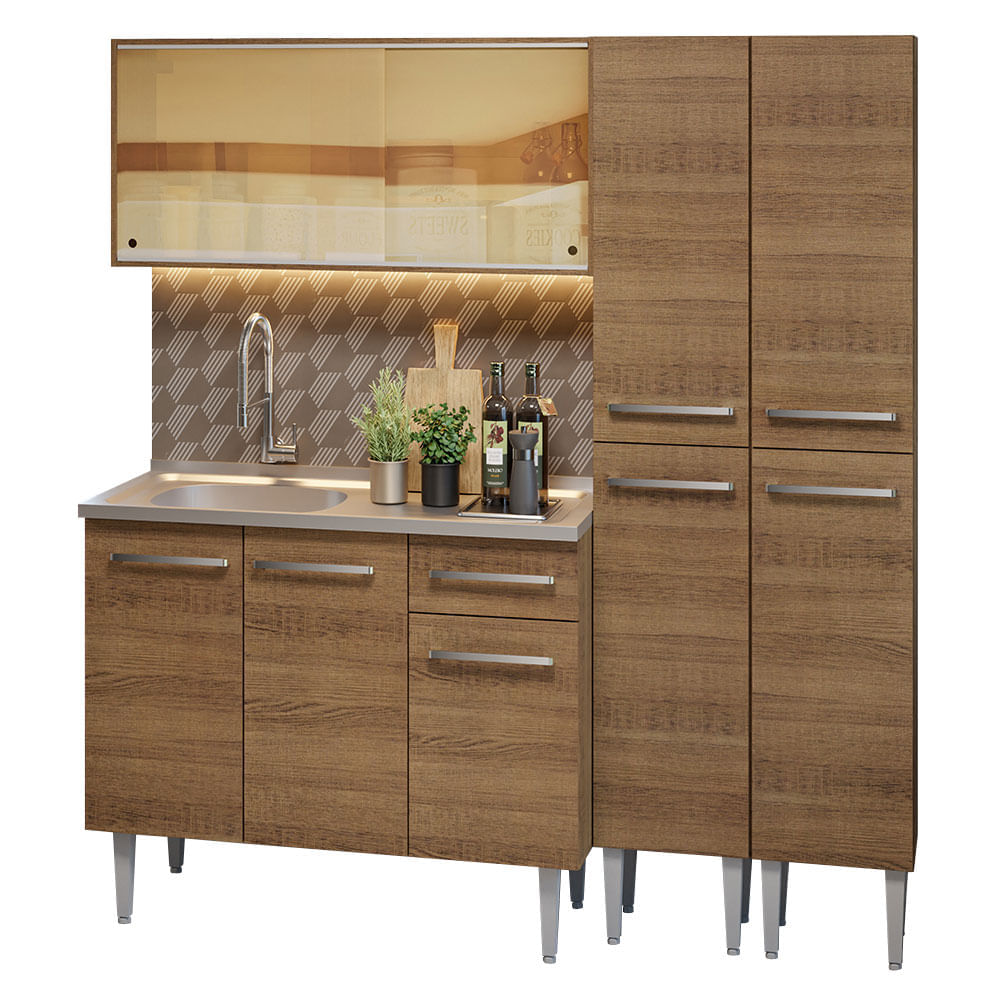 Mueble de Cocina Integral Emilly 169cm con Fregadero Marrón 12