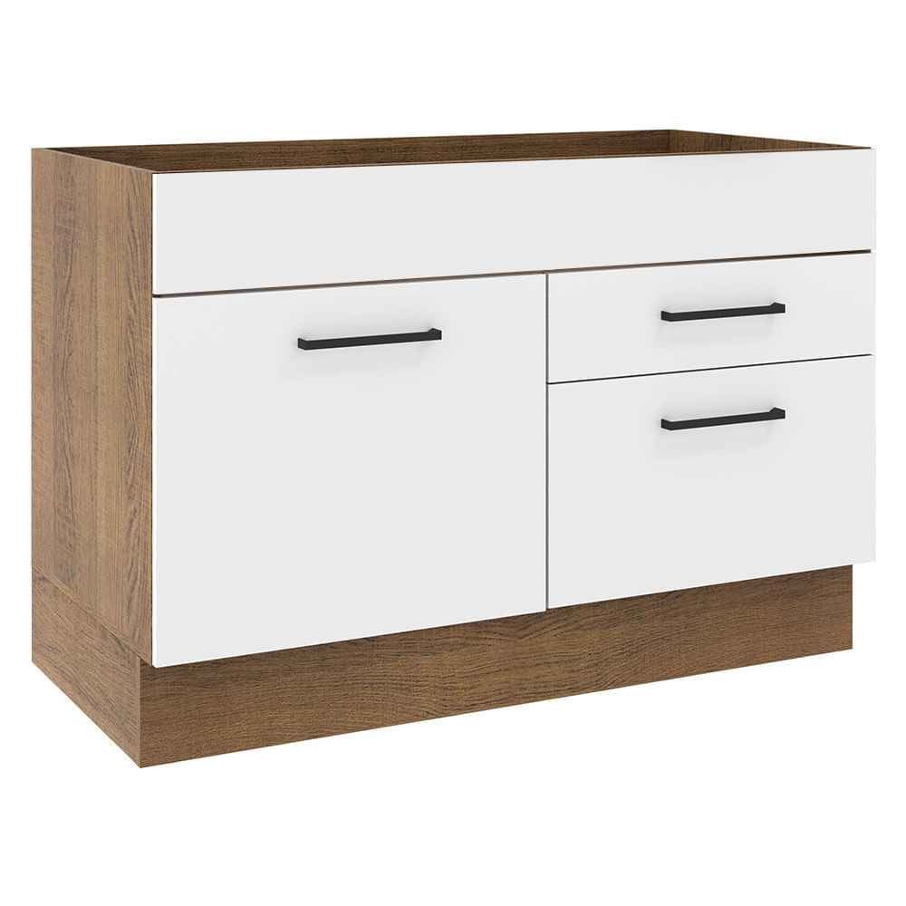 Mueble de Cocina 1 Puerta y 2 Cajones Agata 120 cm Marrón/Blanco