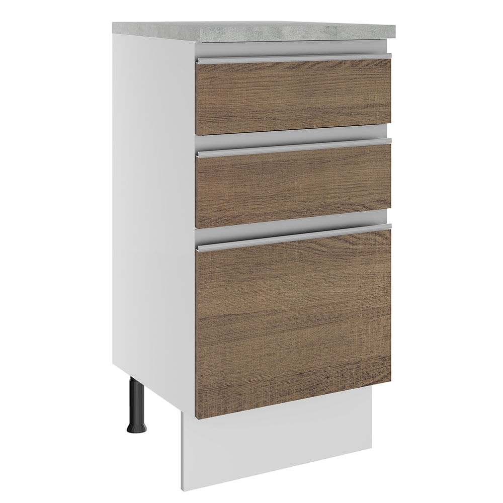 Mueble de Cocina 3 Cajones Glamy 40 cm Blanco/Marrón