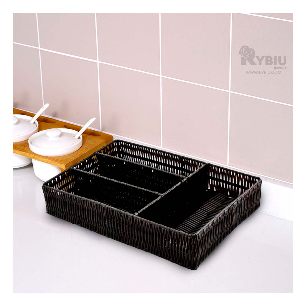 Porta Set con Division Facil de Usar Tono Negro Y+Stickers