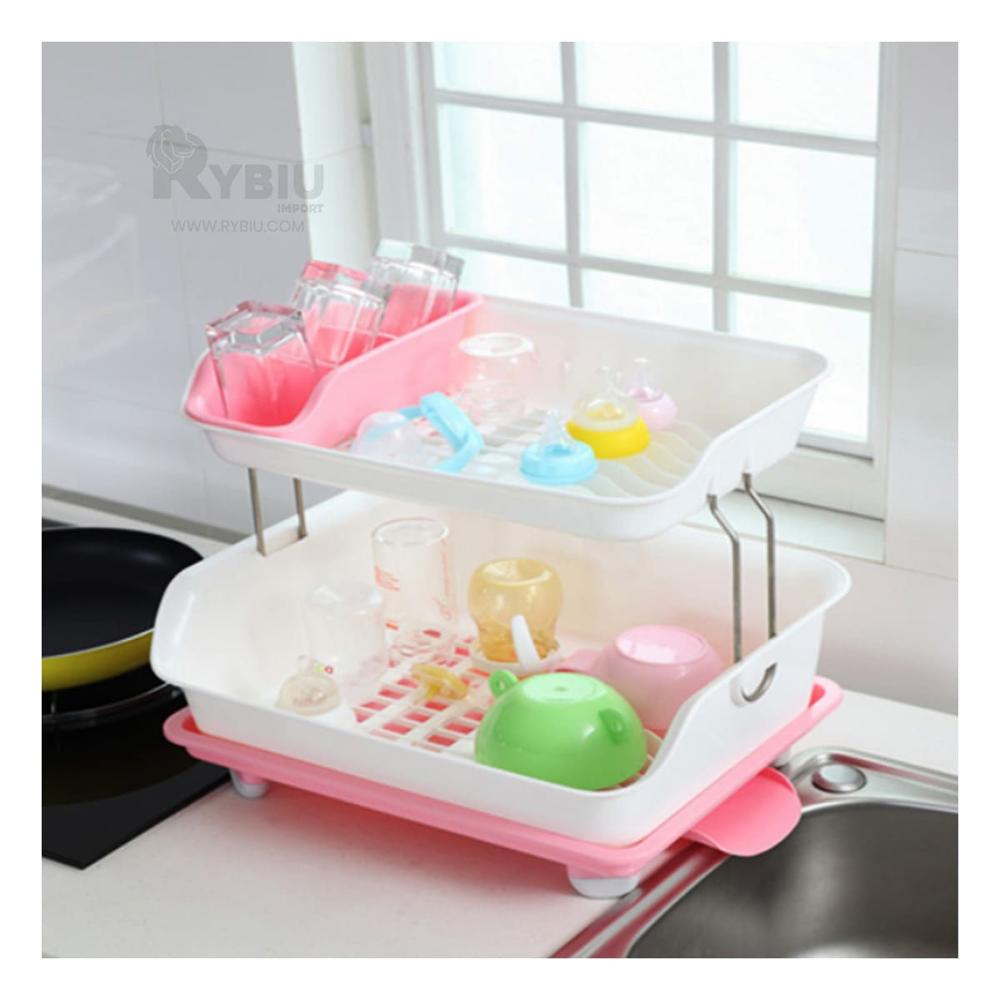 Escurridor de Platos de 2 Niveles Rosado Y+Papel de Regalo