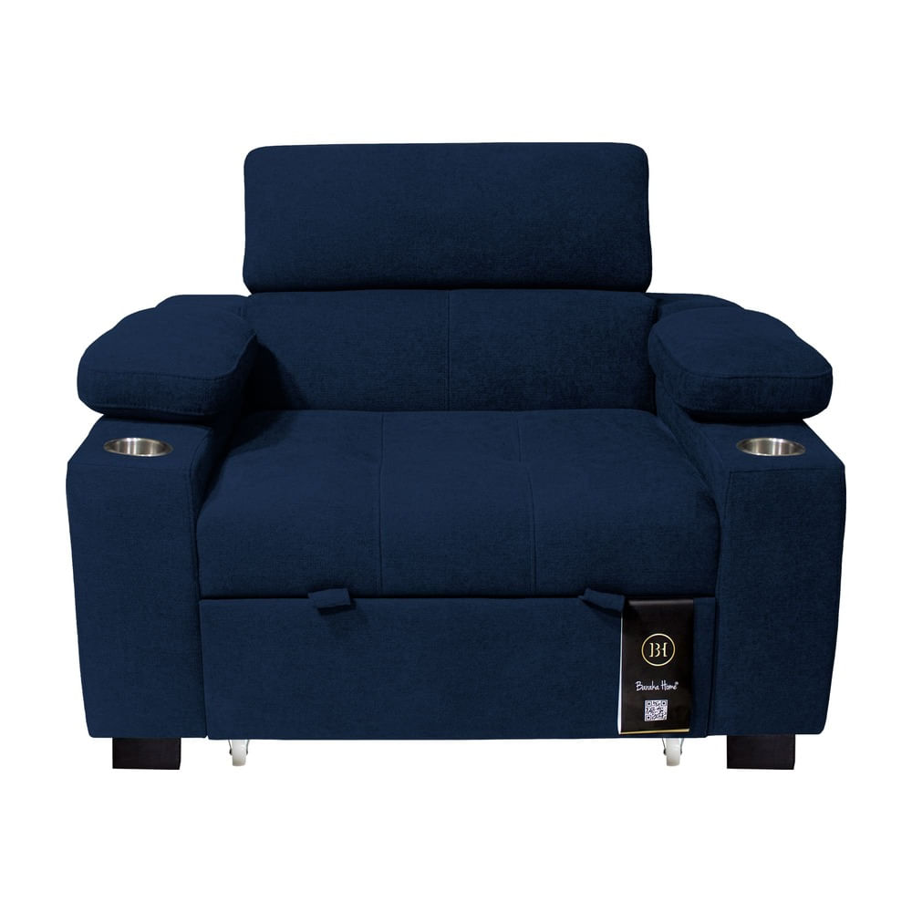Sofá Cama Baraka Home Baltimore con Porta Vasos y Bolsillos Laterales 1 plz Azul Marino