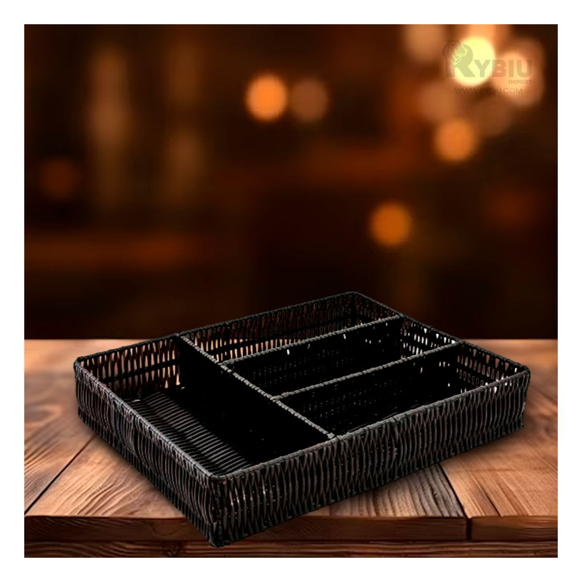 Porta Cubiertos de Plastico con 4 divisiones en Color Negro