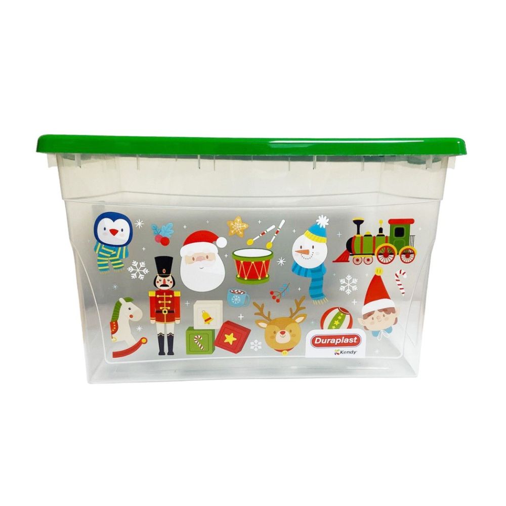 Caja 28 litros Navidad transparente con tapa Verde Duraplast