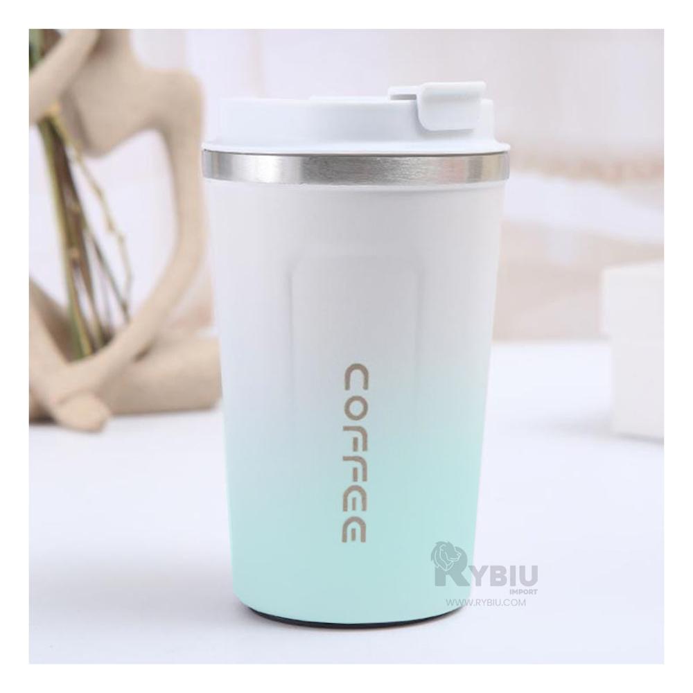 Vaso con Tapa en Celeste con Blanco Y+Regalo Stickers