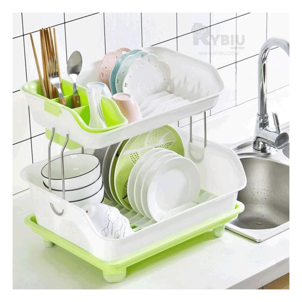 Escurridor de Vajilla de 2 Niveles Plastico Color Verde