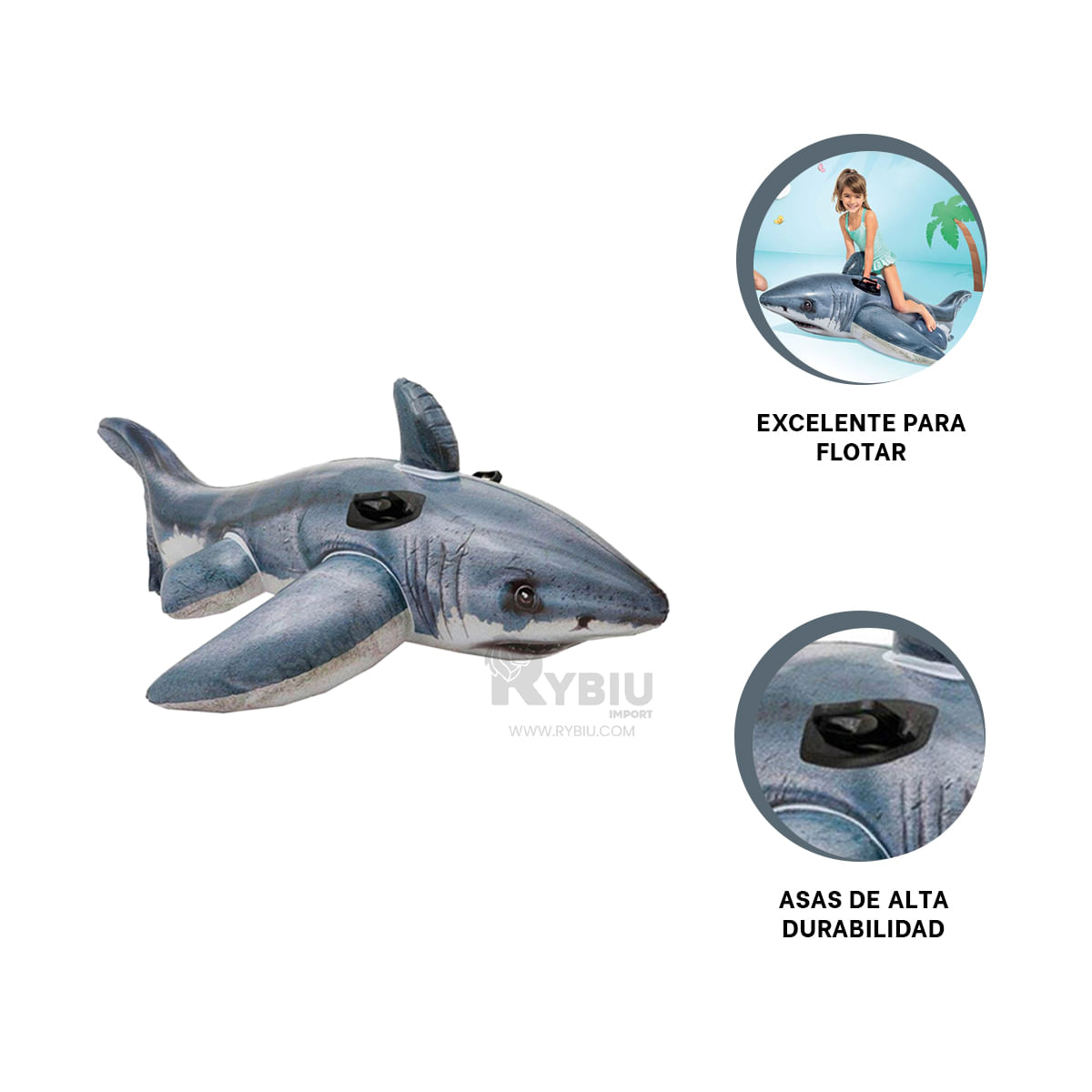 Flotante Inflable de Tiburon Y+Regalo Ligas para Peinar