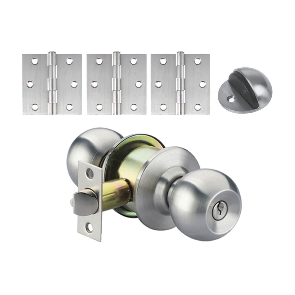 Combo Cerradura + 3 bisagras satin 3x3"" + Tope Werken