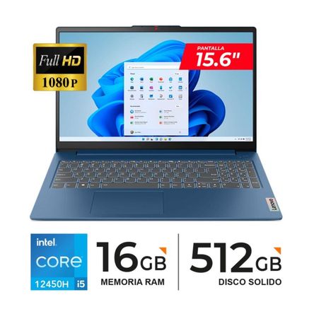 Laptop Lenovo Ideapad Slim 3 15IAH8 Core I5 12450H 16gb 512gb 15.6 FHD Color Azul