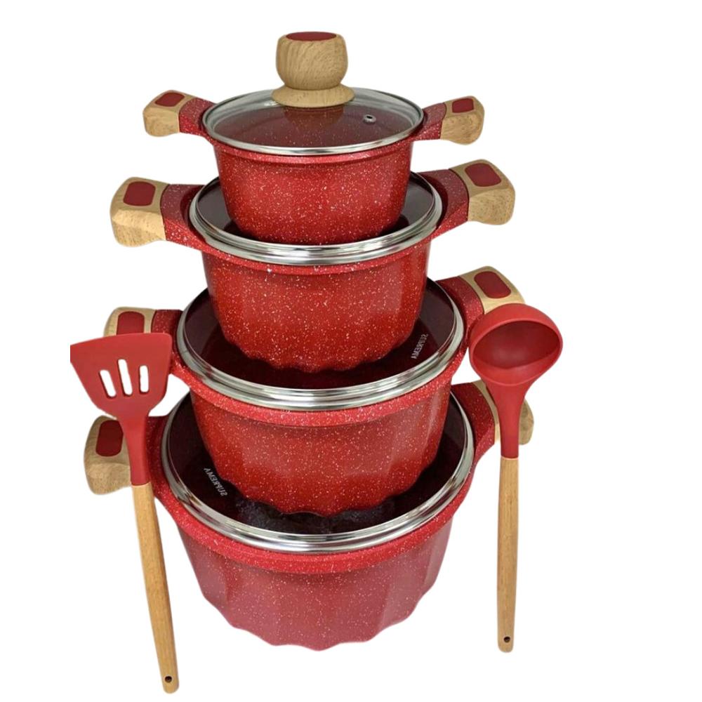 Juego de Ollas Antiadherentes MGC de 10 Piezas Color Rojo