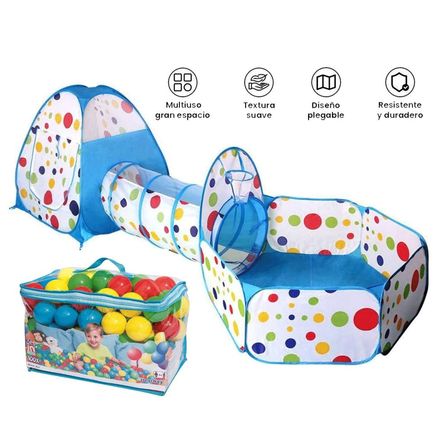 Piscina de pelotas túnel niños portátil 3 en 1+100 Pelotas
