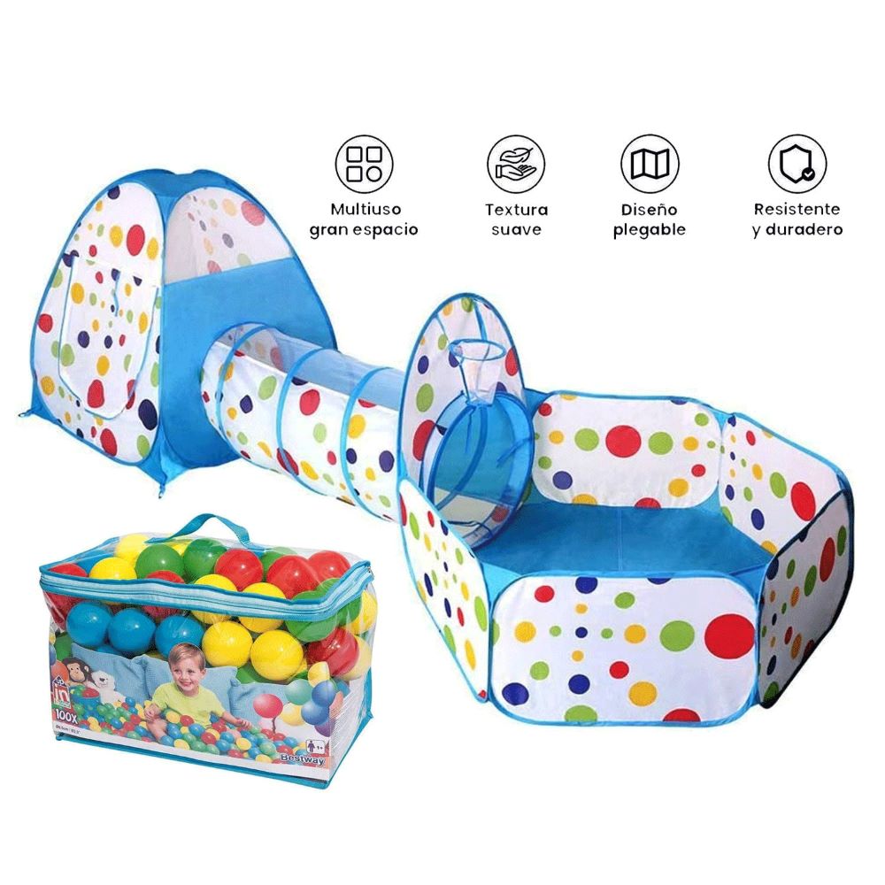 Piscina de pelotas túnel niños portátil 3 en 1+100 Pelotas