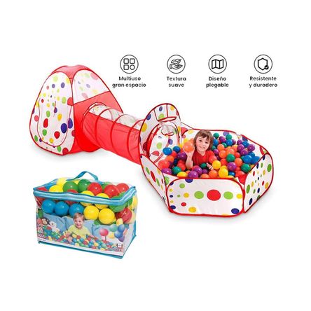 Piscina de pelotas túnel niños portátil 3 en 1+100 Pelotas