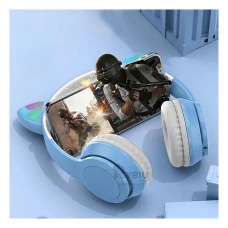 Audifonos con Tematica de Gato y con Luces en Tono Celeste Audifonos con Tematica de Gato y con Luces en Tono Celeste