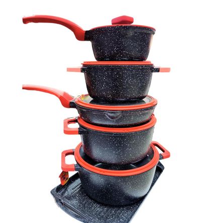 Juego de Ollas Roca Volcánica de 11 Pcs Color Negro Juego de Ollas Roca Volcánica de 11 Pcs Color Negro