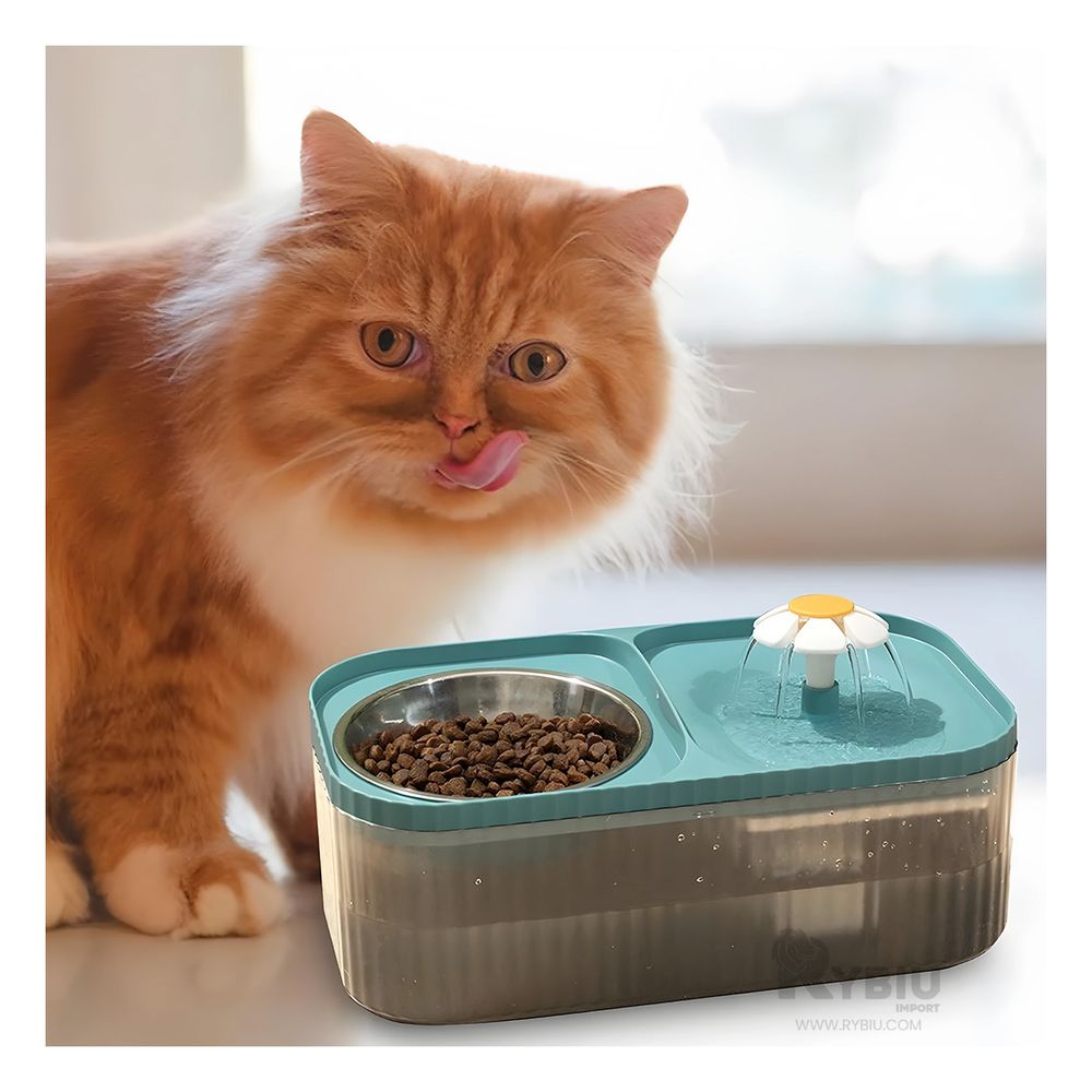Fuente para Mascotas Doble Comida y Agua Rectangular Celeste Fuente para Mascotas Doble Comida y Agua Rectangular Celeste