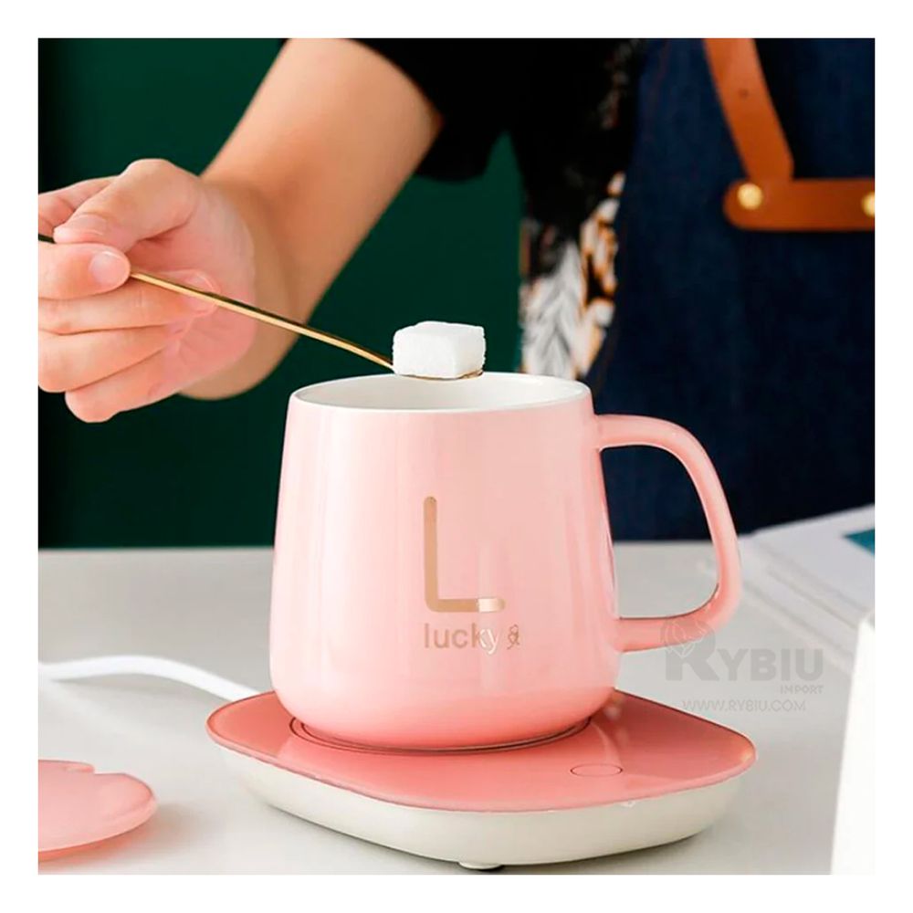 Calentador con Taza de Ceramica Termica en Color Rosado Calentador con Taza de Ceramica Termica en Color Rosado