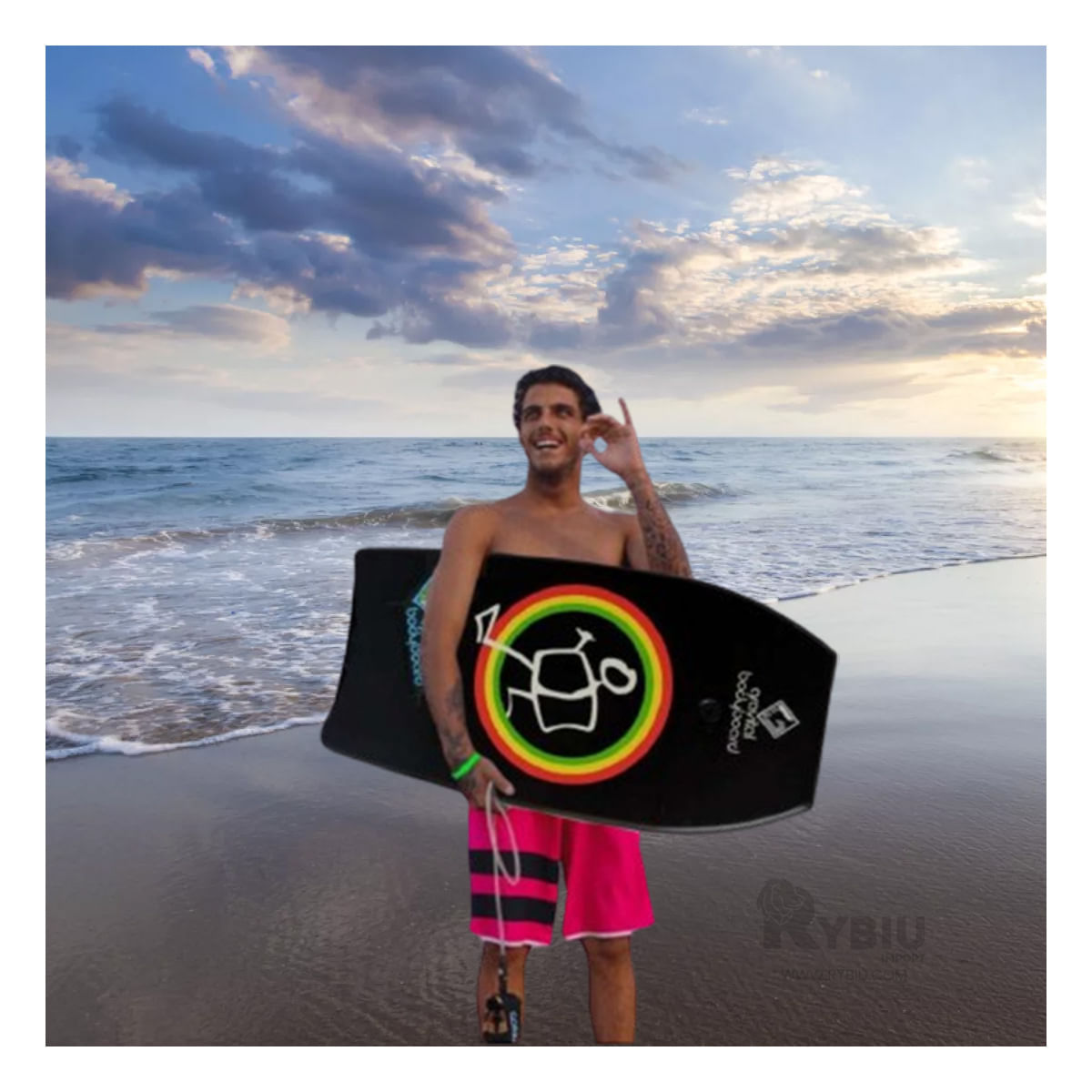 Body Board Practico con Diseño en Tono Negro Y+Stickers